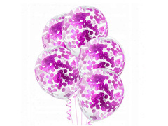 Baloane transparente cu confetti fucsia - 30 cm - 100 buc.