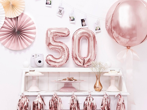 Balon din folie numărul 5 roz auriu - 35 cm