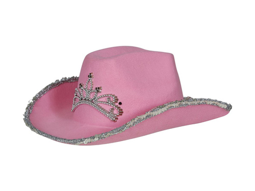 Pălărie de cowboy roz cu tiară - 1 buc.