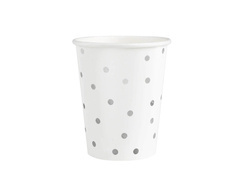 Pahare de hârtie albe cu puncte argintii - 220 ml - 6 buc.