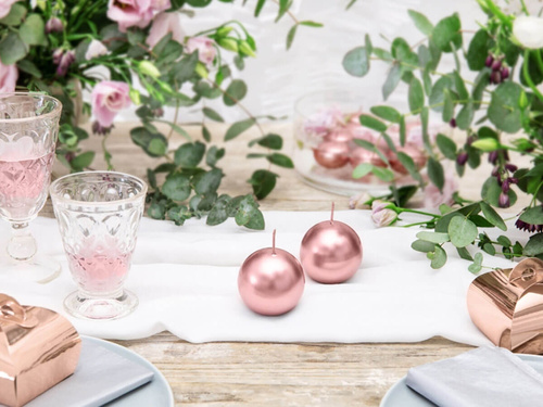 Lumânare cu bilă metalică, roz auriu - 8 cm - 1 buc.