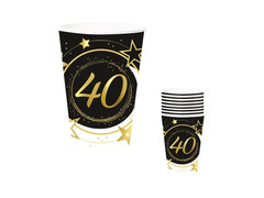 Cupe pentru a 40-a aniversare negru - 240 ml - 6 buc.