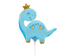Balon din folie cu băț dinozaur albastru - 26x27 cm - 1 buc.