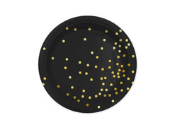 Farfurii de hârtie negre cu buline aurii - 18 cm - 6 buc.