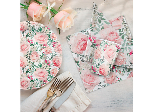 Farfurii de hârtie Trandafiri - 23 cm - 8 buc.