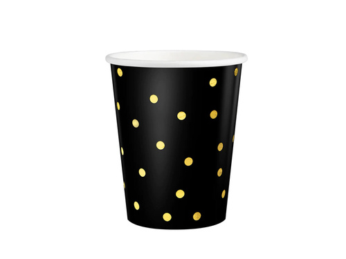 Pahare de hârtie negre cu puncte aurii - 220 ml - 6 buc.