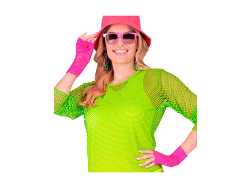 Mănuși din dantelă roz neon