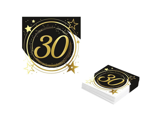 Șervețele pentru a treizecea aniversare negru - 33 cm - 12 buc.