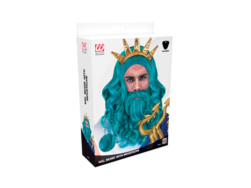 Peruca Poseidon/Neptun cu barbă și mustață
