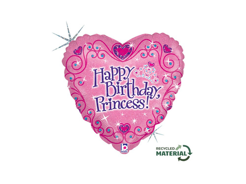Fericit ziua de naștere balon de folie inima cu tiara printesa - 14 "- 1 buc.