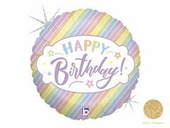 Balon din folie cu dungi pastelate Happy Birthday - 46 cm - 1 buc.