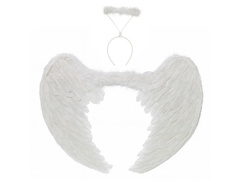 Set de aripi de înger alb 80 x 60 cm și Aureole