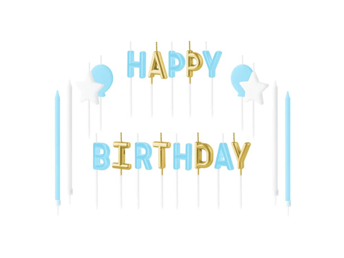 Set lumânări Happy Birthday albastru - 21 buc.