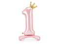 Balon vertical din folie numărul 1 roz cu coroană - 84 cm - 1 buc.