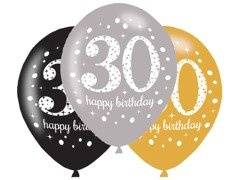 Baloane imprimate "30" - 28 cm - 6 buc.