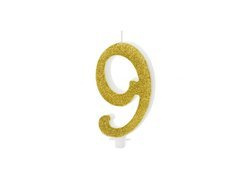 Lumânare numerică cu sclipici auriu - 9 - 1 buc.