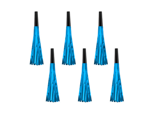 Fluier de trompetă derulat cu ciucuri albastru - 6 buc