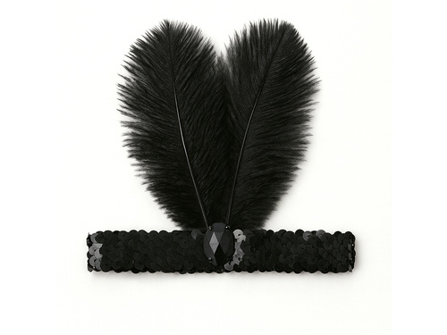 Bentiță retro cu pană neagră - 1 buc.