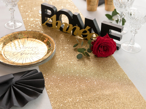 Decorațiune de masă cu sclipici - auriu - 28 cm x 3 m - 1 buc.