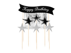 Topper de tort Happy Birthday cu culegătoare de argint - 7 buc.