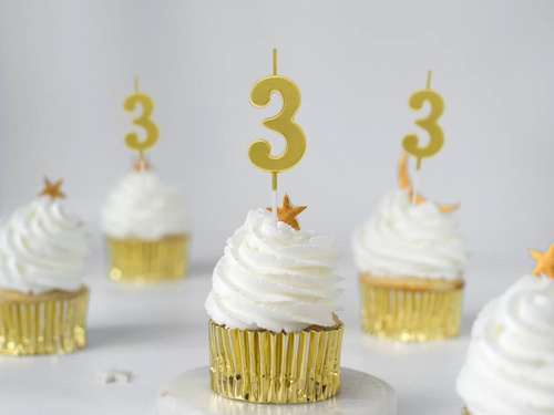 Lumânare cu număr auriu metalic - 3 - trei