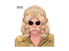Blond 70s fazet peruca cu mustață