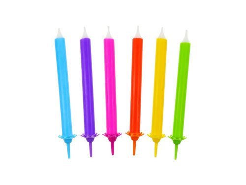Lumânări aniversare curcubeu lungi - 12 buc.