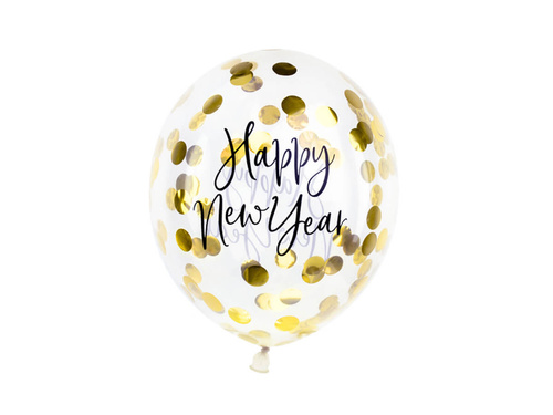 Baloane transparente Happy New Year cu confetti - 27 cm - 3 buc.