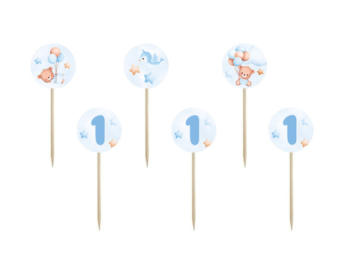 Ursuleți de pluș albaștri cu baloane - 7 cm - 6 buc.