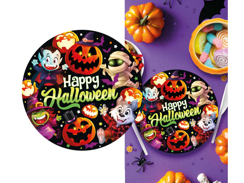 Farfurii cu mici monștri de Halloween - 23 cm - 6 buc.