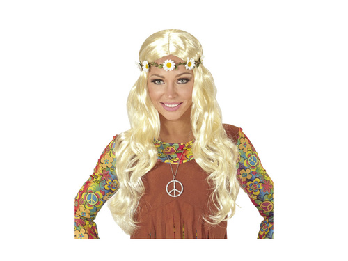 Peruca hippie blondă cu bentiță de margarete