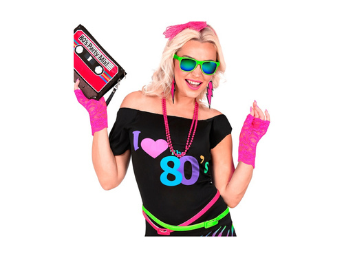 Mănuși din dantelă roz neon