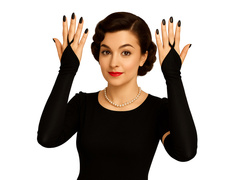 Mănuși de carnaval din satin negru fără degete - 48 cm