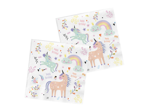 Șervețele aniversare unicorn și curcubeu - 33 cm - 20 buc.