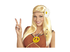 Peruca hippie blondă cu bentiță de margarete