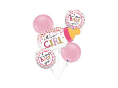 Buchet de baloane din folie de sticlă de lapte pentru Baby Shower pentru fete - 29" + 14" - 5 buc.