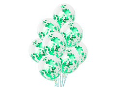 Baloane transparente cu confetti verde - 30 cm - 100 buc.