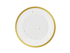 Farfurii de hârtie albe cu puncte aurii - 18 cm - 6 buc.