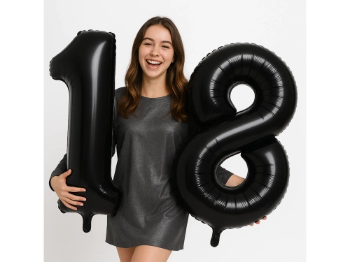 Baloane din folie numărul 18 negru - 86 cm - 2 buc.
