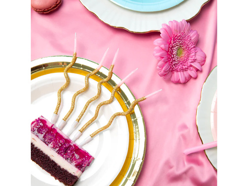 Lumânări spiralate aurii și roz - 6 buc.