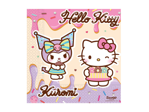 Șervețele aniversare Hello Kitty & Kuromi - 33 cm - 20 buc.