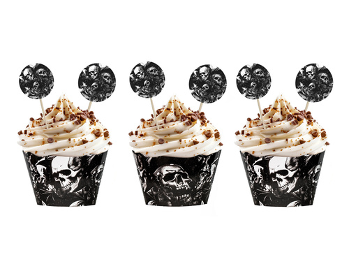 Set decorațiuni pentru prăjituri Spooky Skulls - 12 buc.