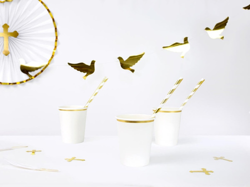 Paie tub metalizată alb și auriu - 10 buc.