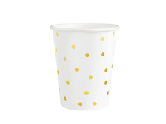 Pahare de hârtie albe cu puncte aurii - 220 ml - 6 buc.