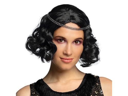 Peruca retro neagră cu bentiță - 1 buc.
