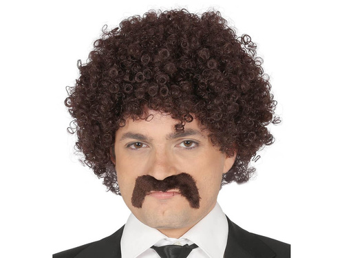 Peruca maro cu bucle și mustață - 1 buc.