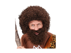 Peruca caveman maro creț cu barbă