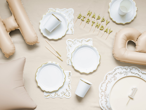 Plăcuțe cu foiță de aur - alb - 35,5 cm - 6 buc.