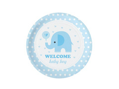 Baby Shower Elephant plăci albastru - 18 cm - 6 buc.