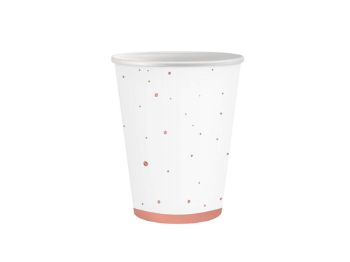 Pahare din hârtie albă cu puncte roz și aurii - 250 ml - 6 buc.